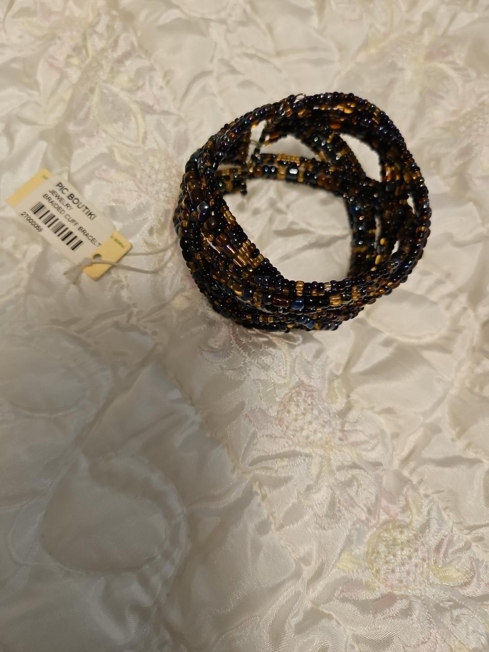 Gold and Black Beaded Coil Bracelet